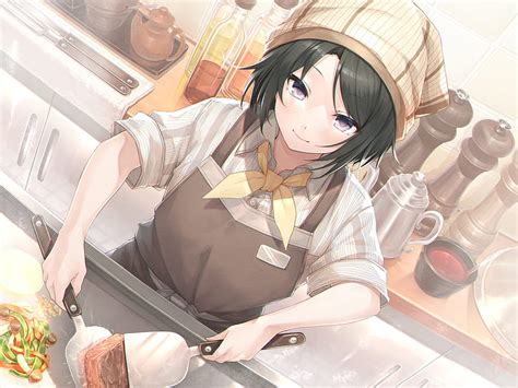 2k Free Download Anime Girl Black Hair Cooking Hd Wallpaper Peakpx