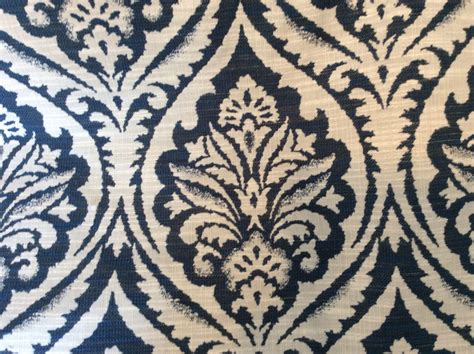 Navy Blue And Cream Woven Cotton Damask Upholstery Fabric 10 14 41