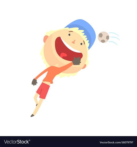Cool Smiling Cartoon Boy Playing Football Kids Vector Image