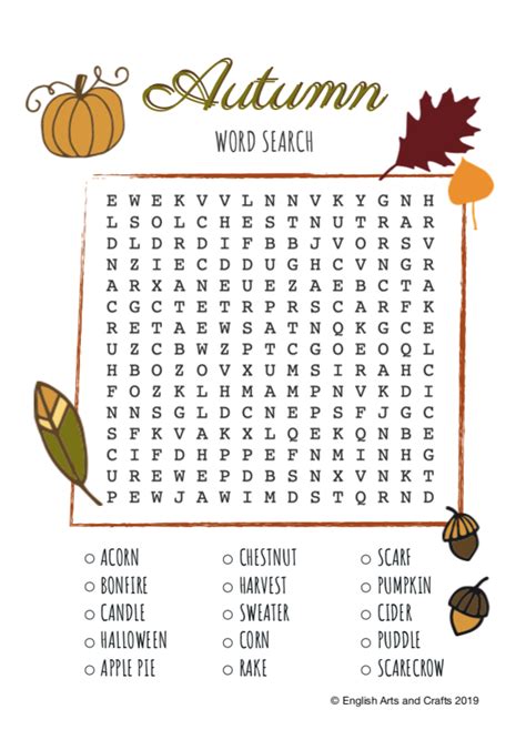 Free English Fun Autumn Word Search Seasonal Theme Activity English