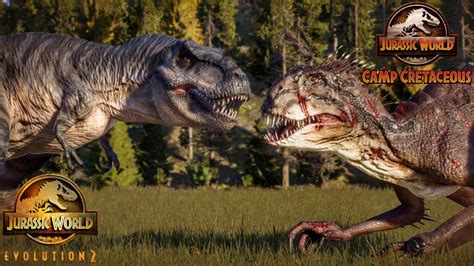 T Rex Big Eatie Vs Scorpios Rex Jurassic World Evolution 2 Youtube