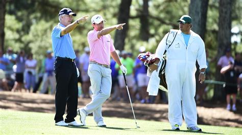 Masters Champion Larry Mize And Kevin Kisner During Practice Round 1 At