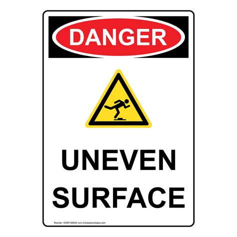 Portrait OSHA Uneven Surface Sign With Symbol ODEP 28409