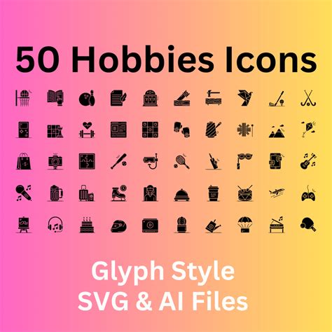 hobbies icon set 50 glyph icons svg and ai files masterbundles