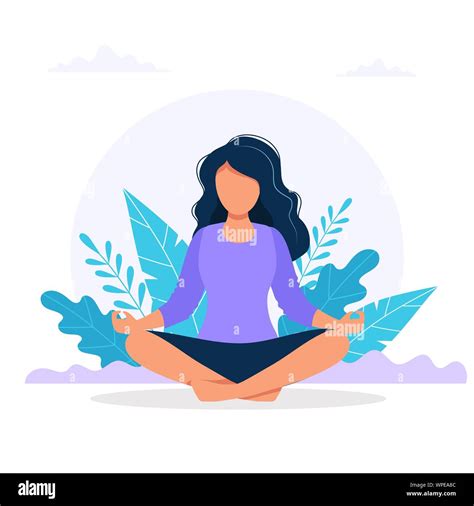 Woman Meditating In Nature Concept Illustration For Yoga Meditation