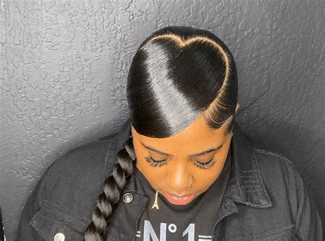 Slicked Back Braided Ponytail With Heart Shape Rhairstyle