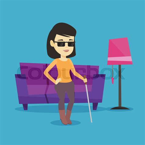 Blind Woman With Stick Vector Illustration Stock Vector Colourbox