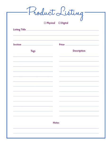 Product Listing Printable I Etsy Listing Template I Product Etsy