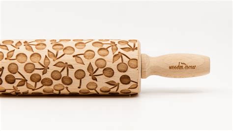 No R118 Cherry Pattern Rolling Pin Engraved Rolling Pin T