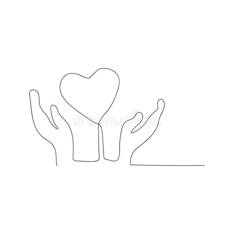 Continuous Line Drawing Of Heart In Hand Isolated Sketch Drawing Of