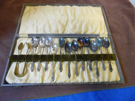 Set Of 12 Apostle Spoons And Sugar Tongs Boxed Marked Silver Plate