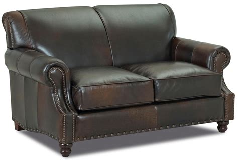 Traditional Leather Loveseat With Nail Head Trim By Klaussner Wolf