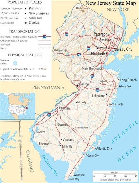 New Jersey State Map A Large Detailed Map Of New Jersey State Usa