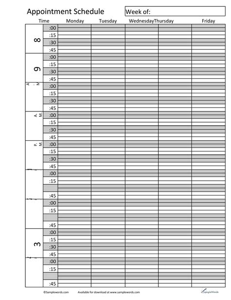 45 Printable Appointment Schedule Templates And Appointment Calendars