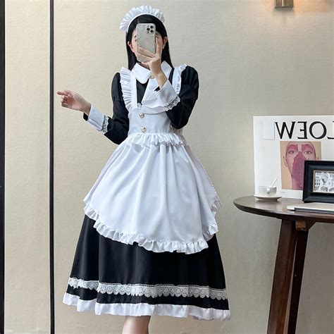 Japanese Maid Uniform Dress Sexy Classic Balck White Long Lolita Dress