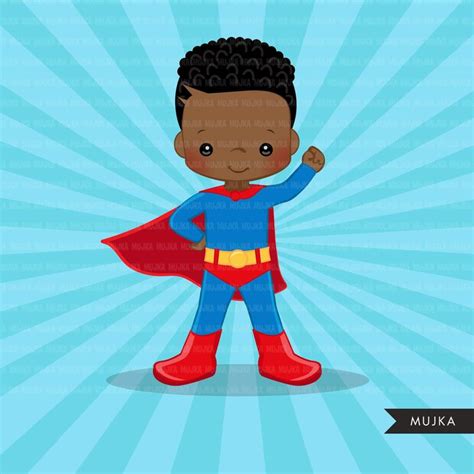 Black Superhero Boys Clipart Splash Background And Cute Characters