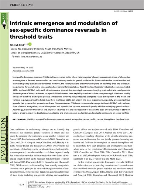 Pdf Intrinsic Emergence And Modulation Of Sex‐specific Dominance Reversals In Threshold Traits