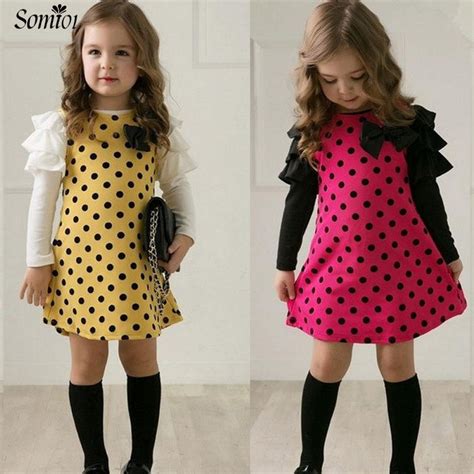 New 2018 Spring Autumn Polka Dot Children Girls Dress Clothes Toddler