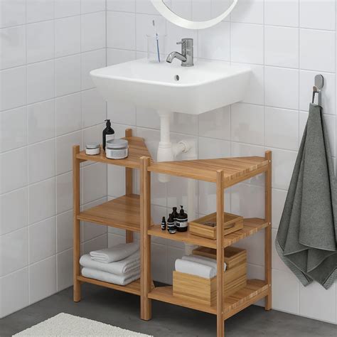 Vasagle meuble sous lavabo meuble de salle de bain sur pied meuble de rangement. RÅGRUND / TYNGEN Lavabo/tablette angle, bambou, Pilkån ...