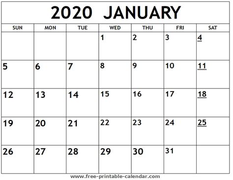 Printable Monthly Calendar 2020 Example Calendar Printable