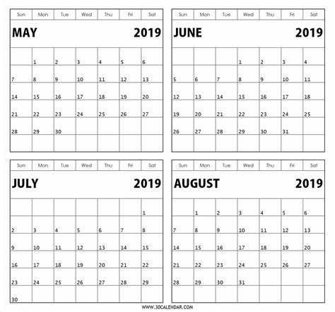4 Month Blank Calander Calendar Template Printable