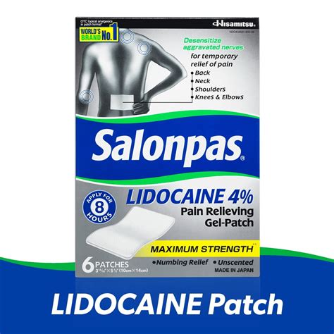 Salonpas Lidocaine Maximum Strength Pain Relieving Gel Patch 6 Ct