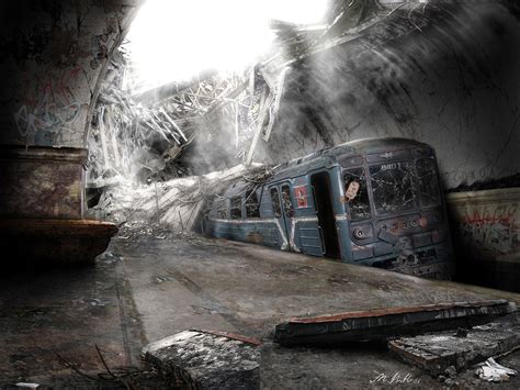 1150426 Ruin Abandoned Snow Subway Transport Dystopian Art
