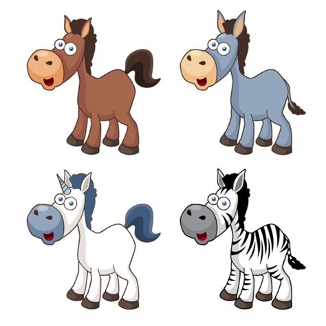 Cute Cartoon Horses Animal Icons Free Vector