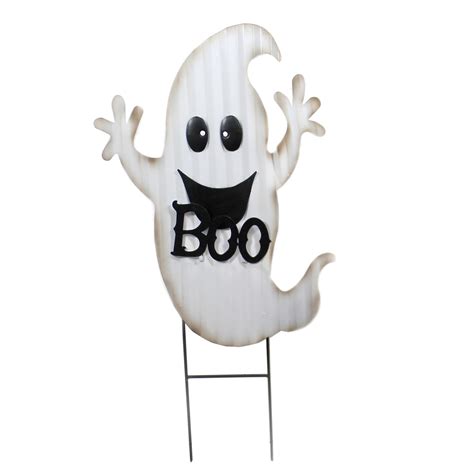 Home And Garden White Boo Ghost Stake Metal Halloween Fall Thanksgiving