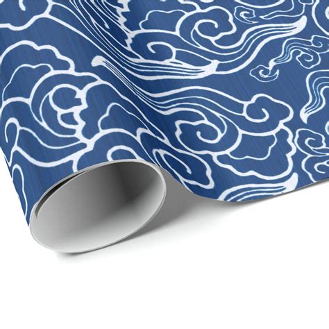 Vintage Japanese Clouds Cobalt Blue And White Wrapping Paper Zazzle