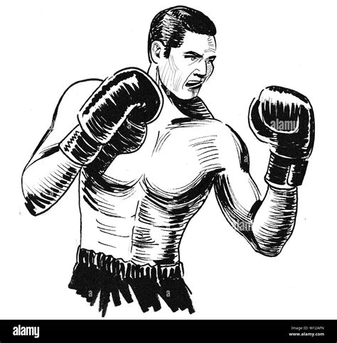 Boxing Athlete Ink Black And White Drawing Stock Photo Alamy