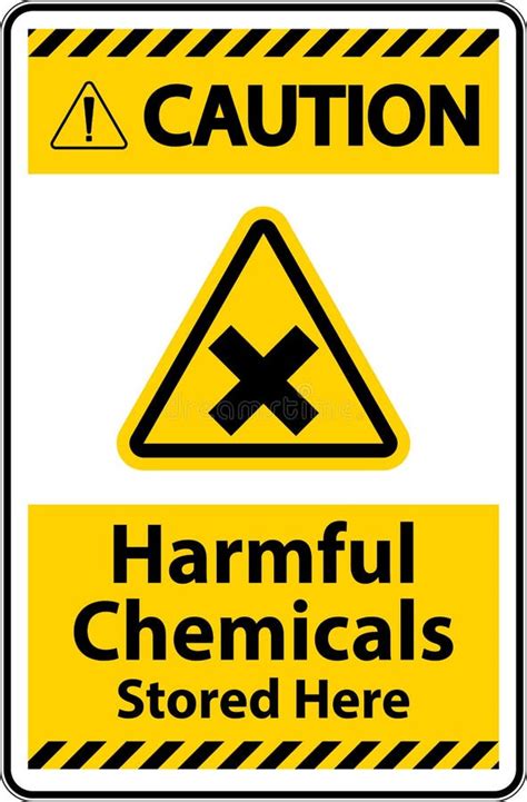 Caution Harmful Chemicals Stored Here Sign On White Background Stock