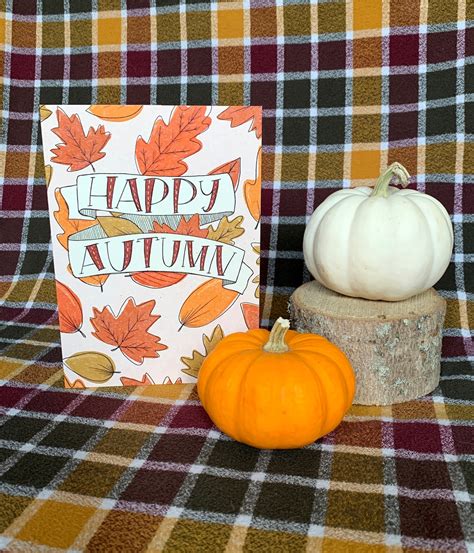Happy Autumn Card Happy Fall Greeting Card Illustrated Etsy