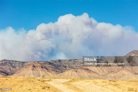 Smoke Filled Sky From Distant Mountains Forest Fire Stock Photo