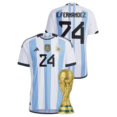Argentina World Cup 2022 Winners Enzo Fernandez Home White Blue Jersey Replica