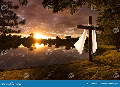 Easter Morning Sunrise With Cross Burial Cloth Crown Of Thorns And