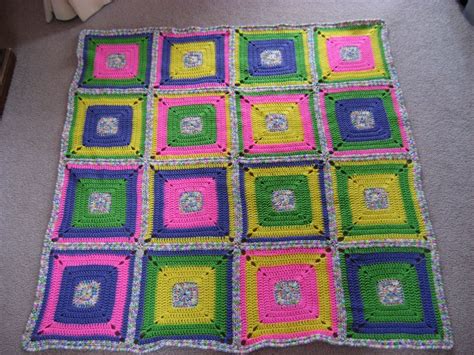 Hooked On Needles Crocheted Bright Squares Baby Blanket Is Complete