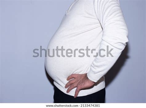 Man Touching His Fat Belly Stock Photo 2133474381 Shutterstock