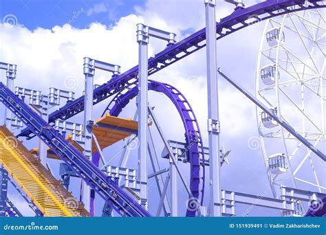 Installation Of Roller Coaster Ride In Amusement Park Stock Image