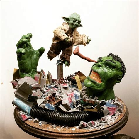 Yoda Vs Hulk Super Sculpey And Mixed Media Buddha Statue Statue
