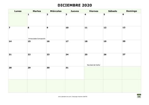 Plantilla Calendario 【diciembre 2020】 Para Imprimir