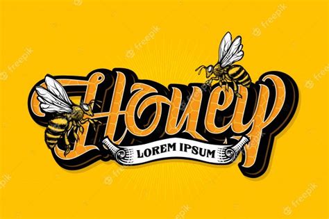 Honey Bee Lettering With Ribbon Template Vector Premium Download