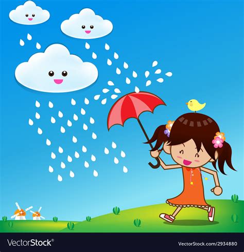 Little Girl In Rain Day 001 Royalty Free Vector Image