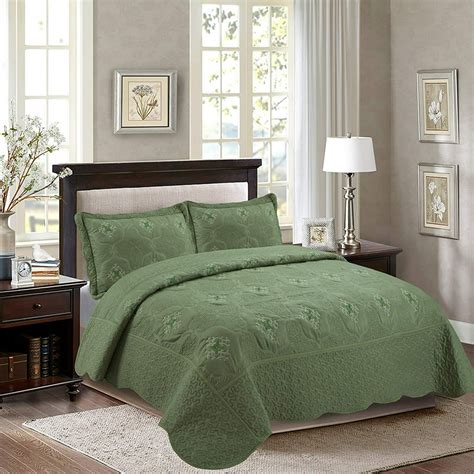 Marcielo 3 Piece Fully Quilted Embroidery Quilts Bedspreads Bed