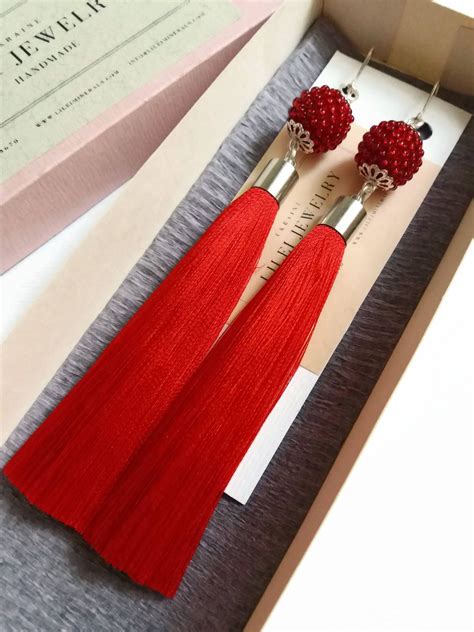 Red Tassel Earrings Long Fringe Red Jewelry Tassel T Wife Red