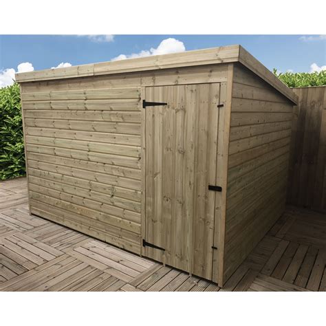 10 X 8 Windowless Pressure Treated Tongue And Groove Pent Shed With