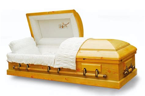 Solid Pine Wood Casket With White Velvet Interior Trusted Caskets