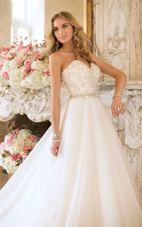 Jan 9, 2019 david's bridal. Princess Wedding Dress with Gold Accents by Stella York | Stella york wedding dress, Ball gowns ...