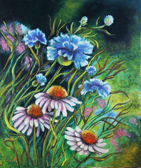 Original Chamomile Art Cornflowers Painting Wildflower Etsy