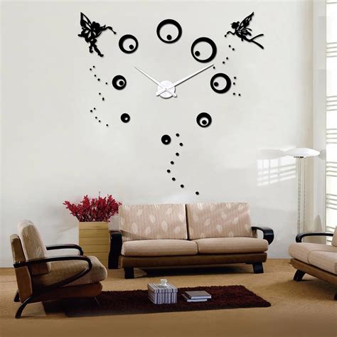 Angel Large Wall Clock Oversize Decorative Clock For Living Room Acrylic 3d Diy Mirror Wall